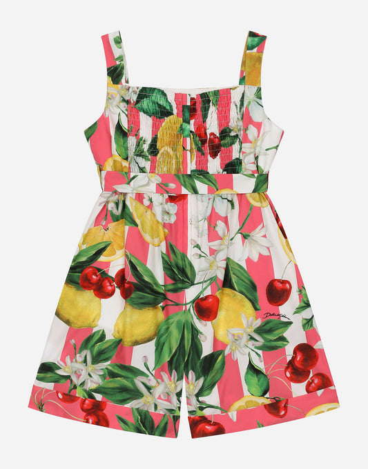 Poplin Jumpsuit With Lemon And Cherry Print