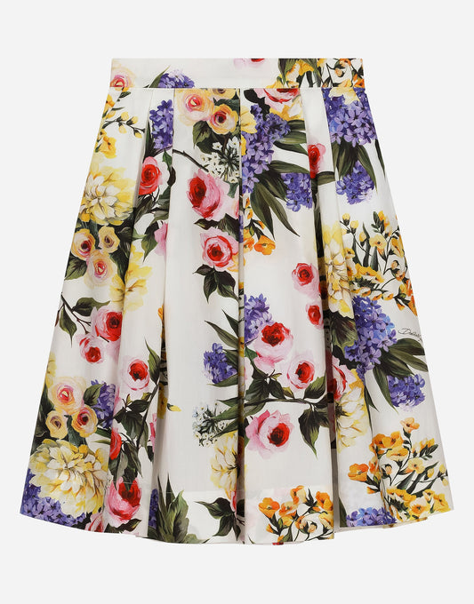 Long Garden-Print Poplin Skirt