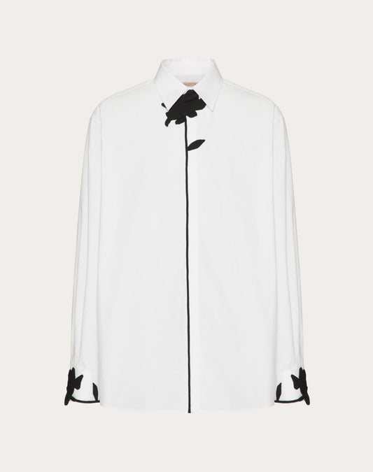 Long-sleeved Shirt In Cotton Poplin With Flower Embroidery