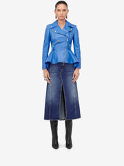 Women's Peplum Leather Jacket in Lapis Blue