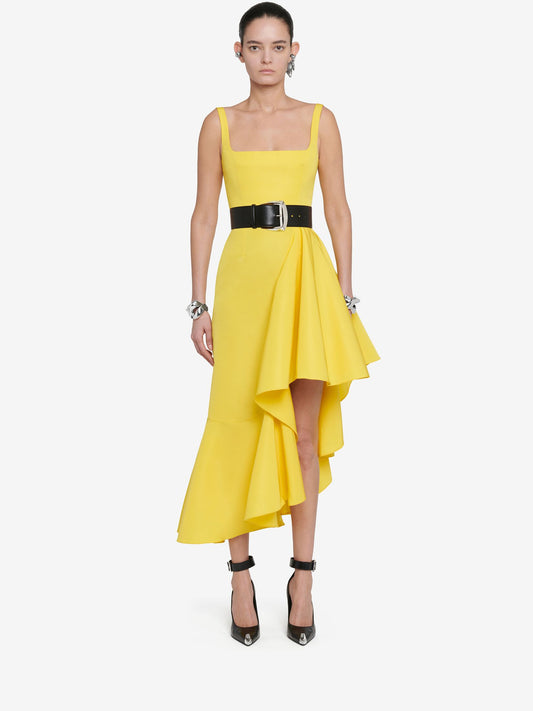 Women's Asymmetric Drape Midi Dress In Bright Yellow
