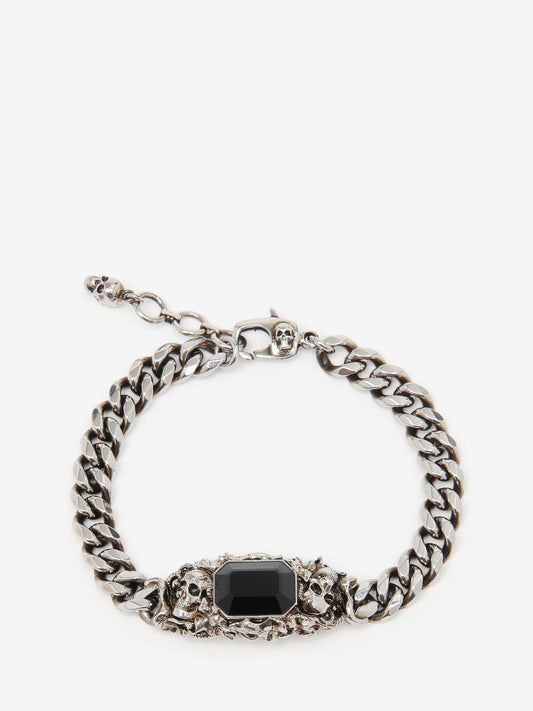 Ivy Skull Chain Bracelet PreviousNext Men's Ivy Skull Chain Bracelet in Antique Silver