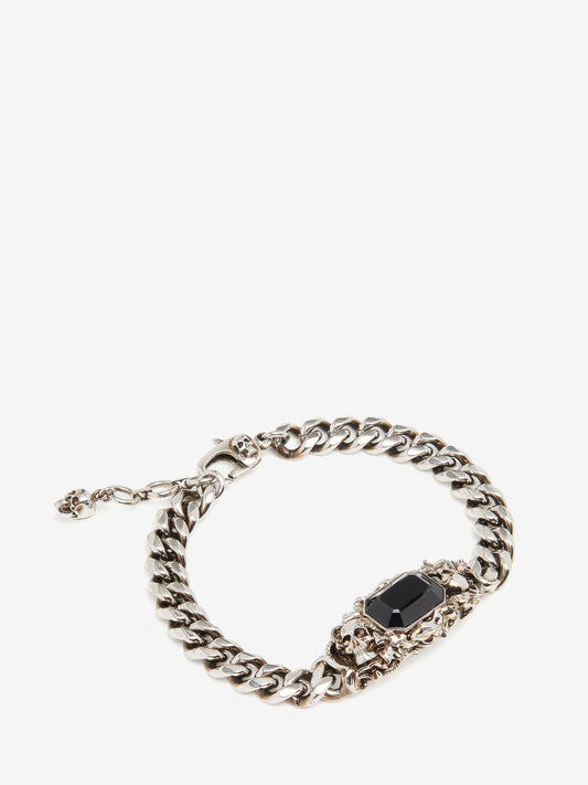 Ivy Skull Chain Bracelet PreviousNext Men's Ivy Skull Chain Bracelet in Antique Silver