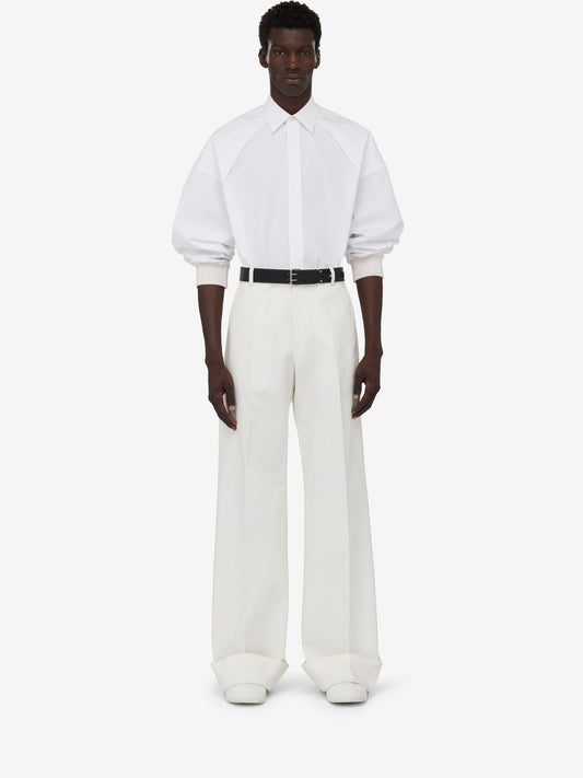 Men's Turn-up Baggy Trousers in Optical White
