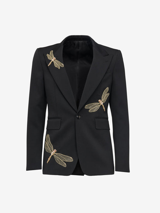 Men's Dragonfly Applique Single-breasted Jacket in Black