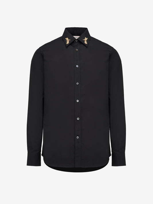Men's Dragonfly Embroidery Shirt in Black