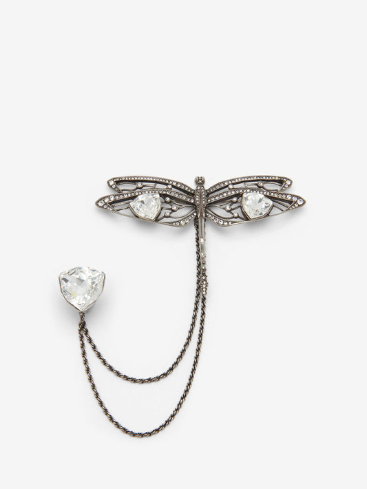 Men's Dragonfly Double Pin Brooch in Antique Silver