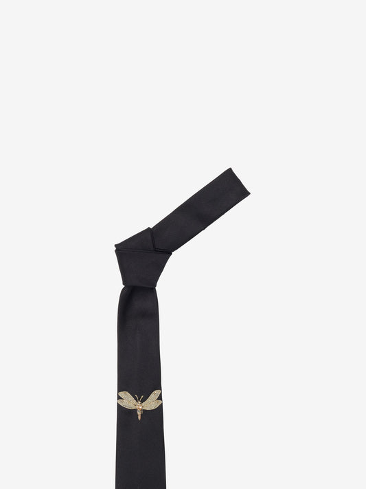 Men's Dragonfly Applique Tie in Black