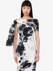 Women's Chiaroscuro Off-the-shoulder Dress in White/black/electric Blue