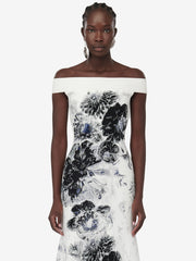 Women's Chiaroscuro Jacquard Dress in White/black/blue