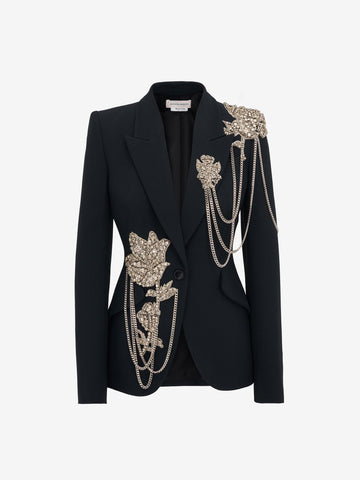 Women's Embroidered Single-breasted Jacket in Black