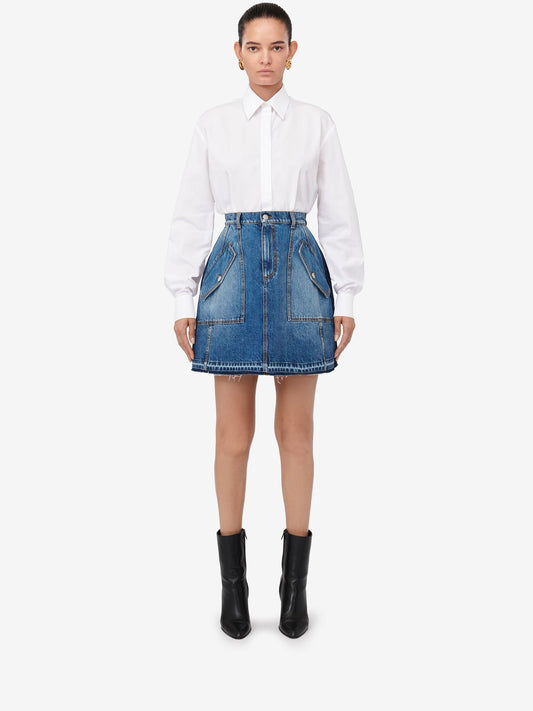 Women's Denim Mini Skirt in Washed Blue