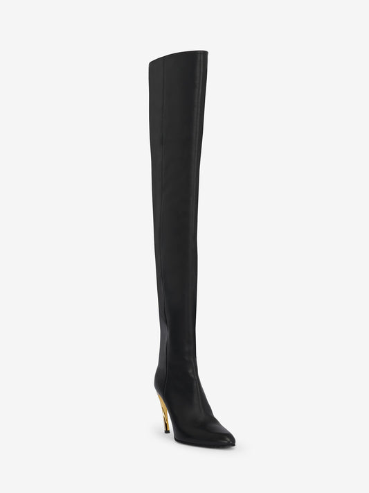 Women's Armadillo Thigh-high Boot in Black/silver/gold