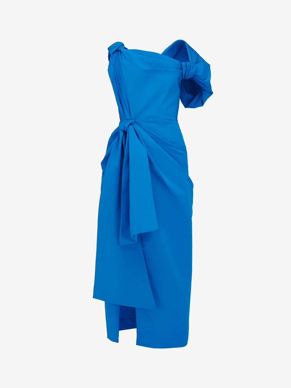 Women's Knotted Asymmetric Pencil Dress in Lapis Blue