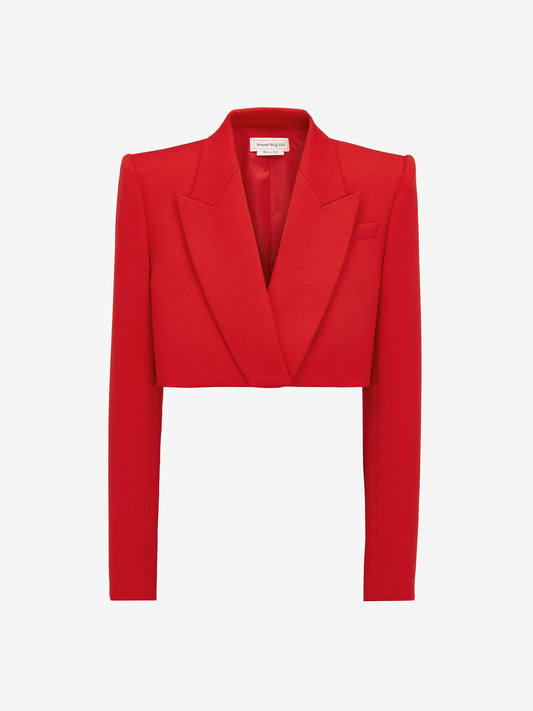 Women's Cropped Tuxedo Jacket in Lust Red
