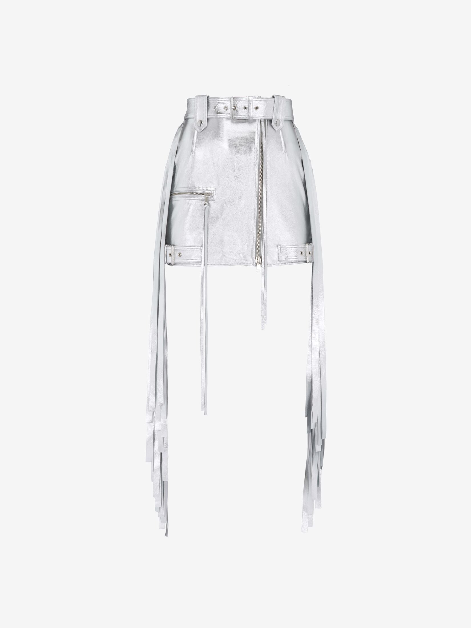Women's Fringed Biker Mini Skirt in Silver