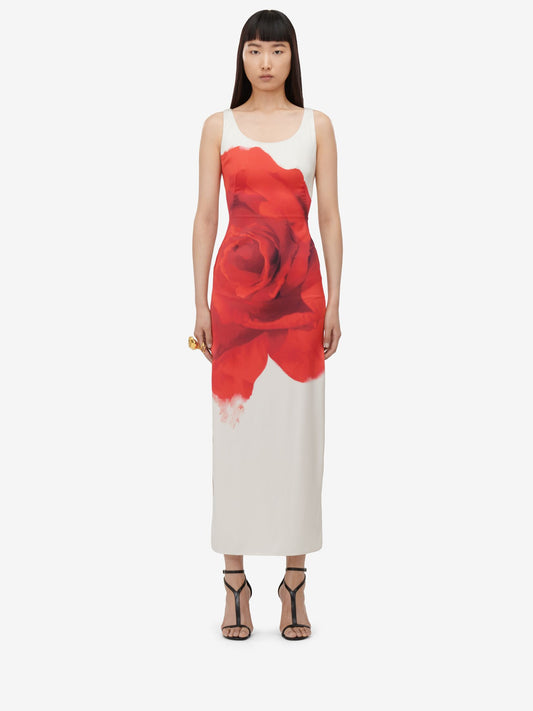 Women's Bleeding Rose Pencil Dress in Optic White