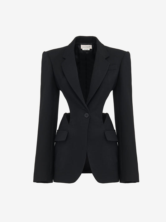 Women's Slashed Single-Breasted Jacket in Black