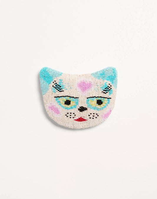 Le Chat De La Maison Brooch In Jacquard Fabric With Resin Bead Embroidery