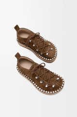 Rivet Lace-Up In Suede Calfskin