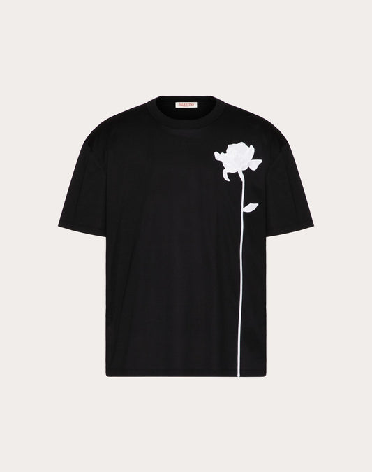 Mercerised Cotton T-shirt With Flower Embroidery