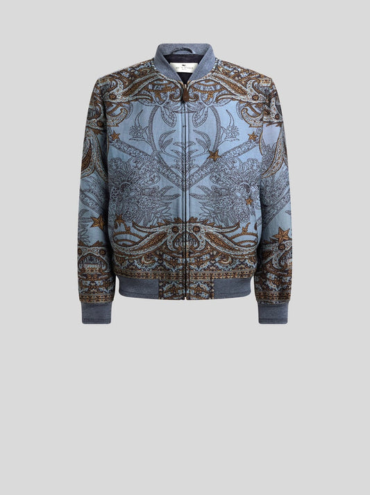 Wool-blend Jacquard Bomber Jacket With Placed Pegaso Motif