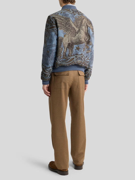 Wool-blend Jacquard Bomber Jacket With Placed Pegaso Motif
