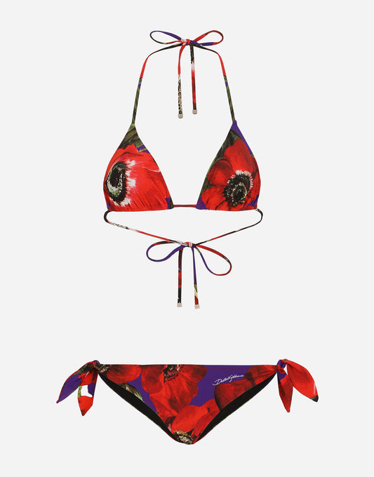 Triangle Bikini With Anemone Print
