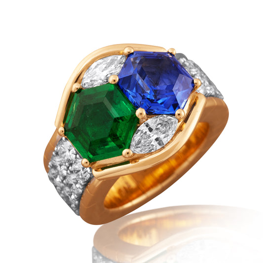 Xpandable™ diamond, sapphire and emerald ring