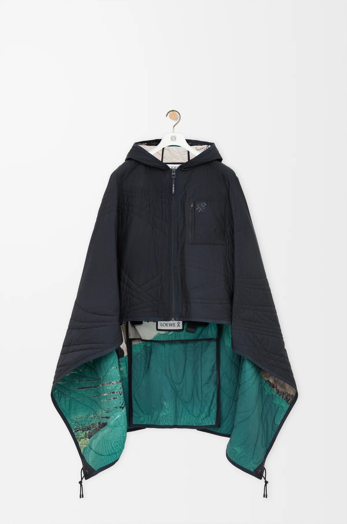 Quilted Poncho In Technical Shell