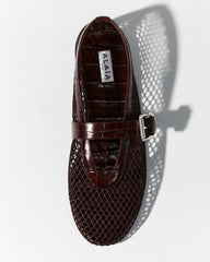 Ballet Flats In Fishnet And Crocodile Embossed Calfskin
