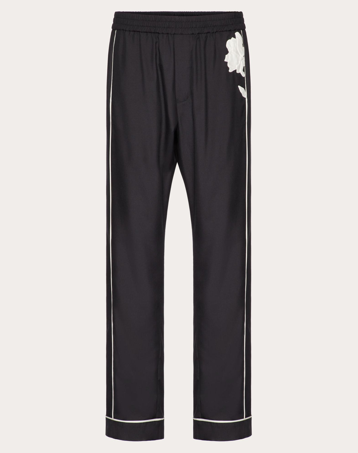 Silk Poplin Pyjama Pants With Flower Embroidery