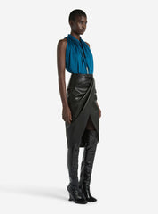 Draped Lambskin Midi Skirt