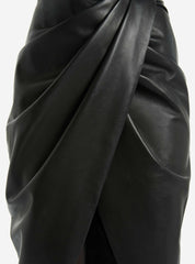 Draped Lambskin Midi Skirt