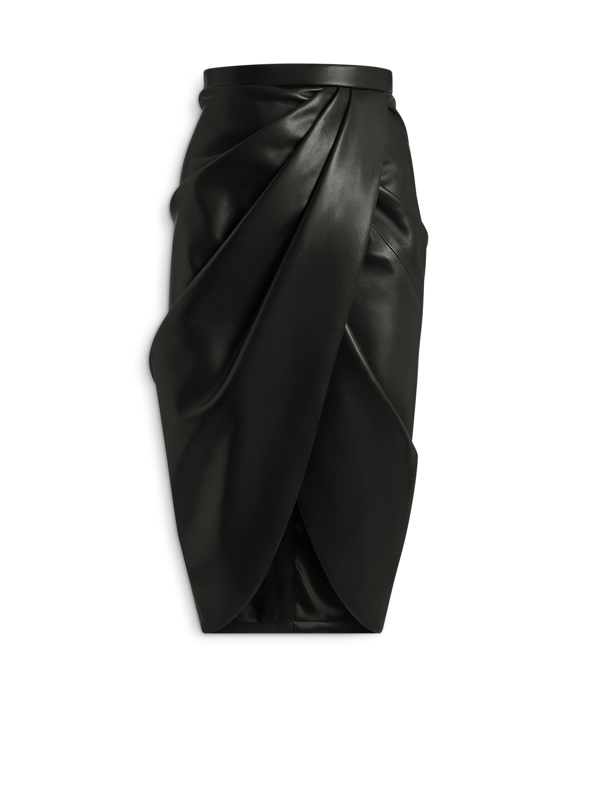 Draped Lambskin Midi Skirt