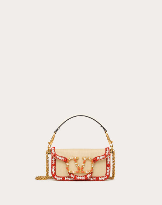 Small Locò Raffia Shoulder Bag With Embroidered Trim