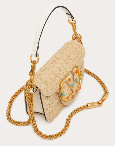 Small Locò Raffia Shoulder Bag With Jewel Logo