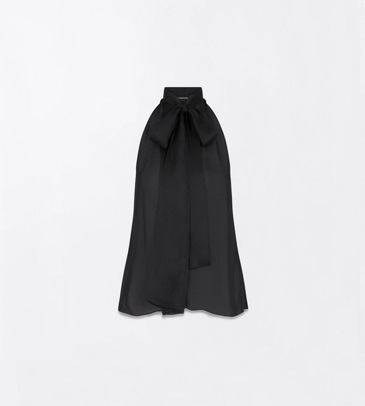 Tf Monogram Silk Chiffon Halterneck Lavalliere Top With Open Back