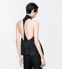 Tf Monogram Silk Chiffon Halterneck Lavalliere Top With Open Back