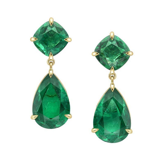 Colours of Love Yellow Gold Pear Shaped Emerald Drop Earrings