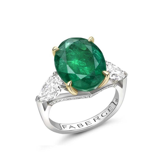 Colours of Love Yellow & White Gold Oval Emerald and Pear Shaped Ring  Diamond Chevron