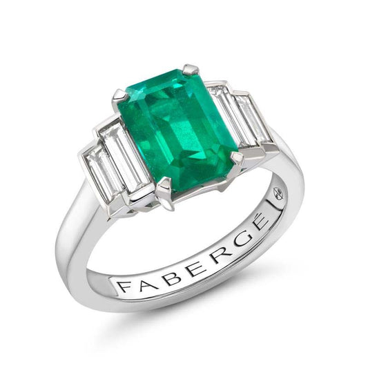 Colours of Love White Gold Emerald Cut Emerald & Baguette Step Down  Ring