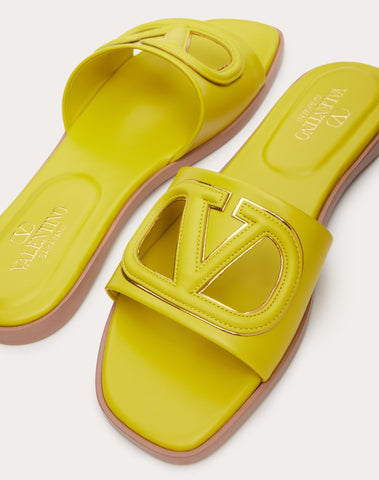 Vlogo Cut-out Calfskin Slide Sandal