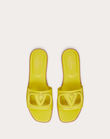 Vlogo Cut-out Calfskin Slide Sandal
