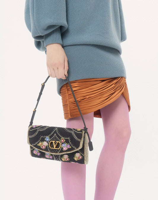 Valentino Garavani DeVain Small Embroidered Shoulder Bag