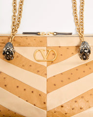 Valentino Garavani Panthea Medium Shoulder Bag In Ostrich And Nappa Leather With A Chevron Pattern
