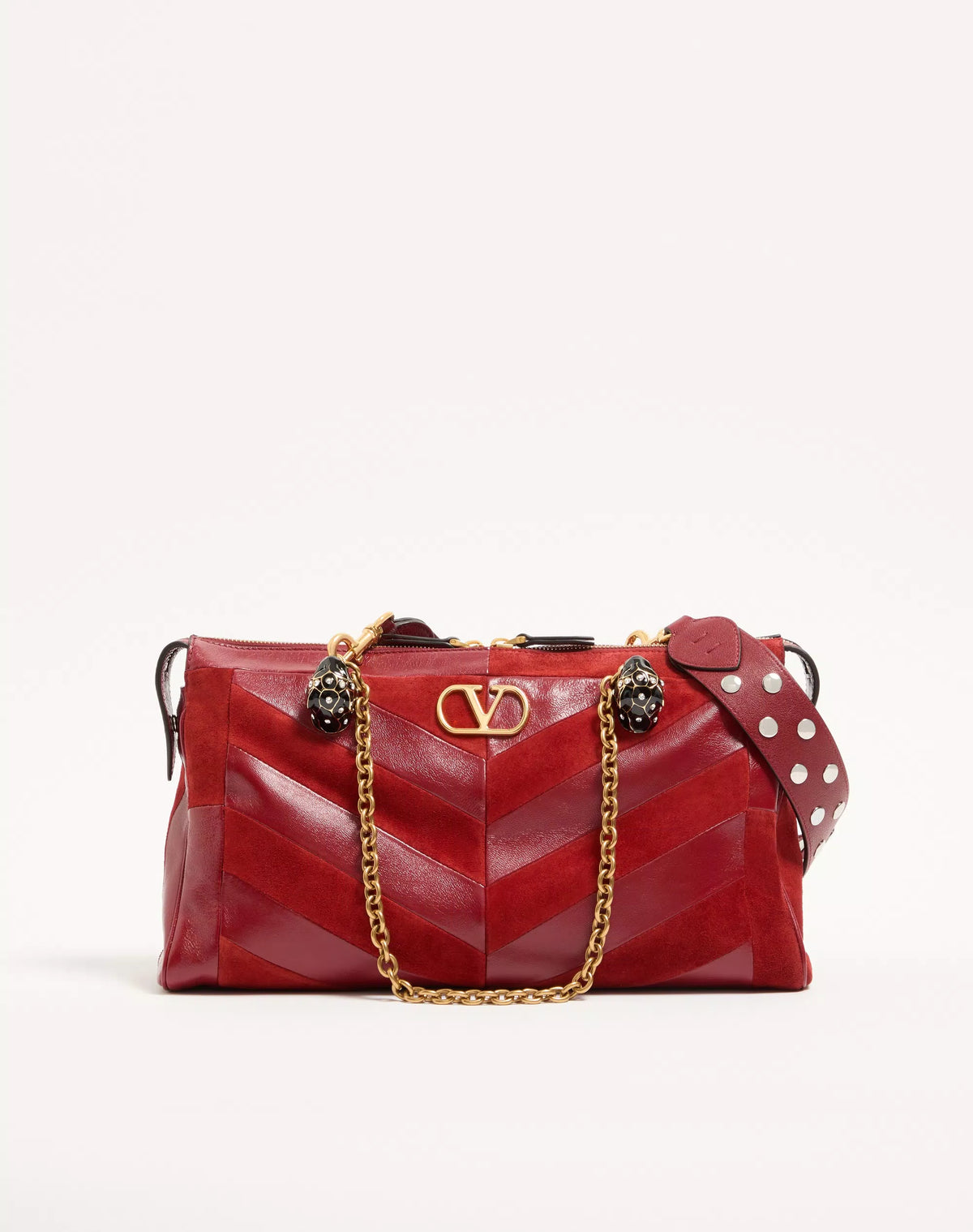 Valentino Garavani Panthea Medium Shoulder Bag in Suede and Nappa with Chevron Motif