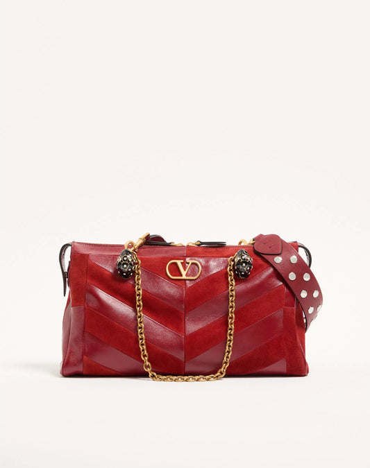 Valentino Garavani Panthea Medium Shoulder Bag in Suede and Nappa with Chevron Motif