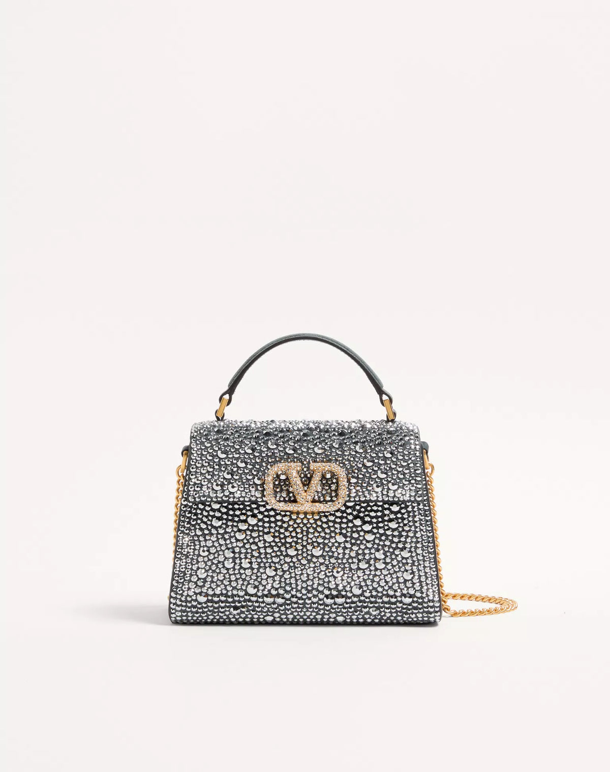 Valentino Garavani Mini Vsling Handbag With Rhinestones And Jewel Logo