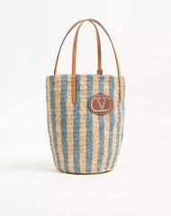 Valentino Garavani Striped Raffia Shopping Bag